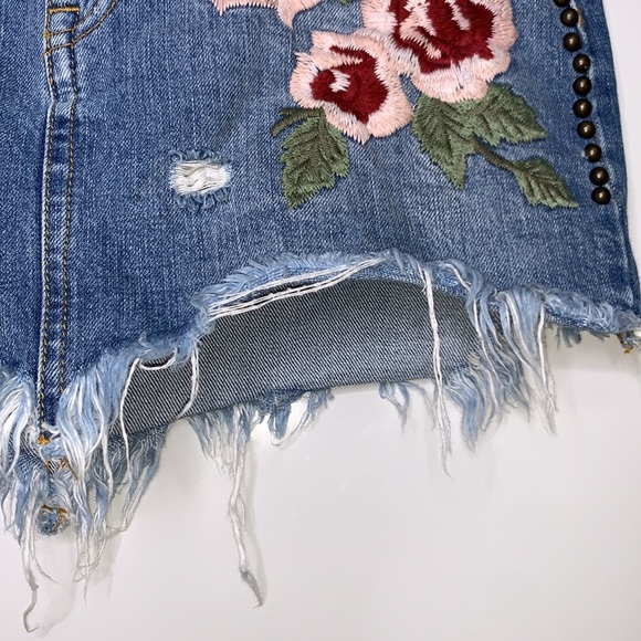 FREE PEOPLE Wild Rose Embroidered Denim Stud Skirt - Picture 6 of 12
